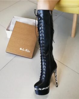 High boots with laces and 15 cm stiletto high heel