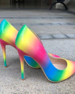 High stiletto heel in multicolored patent leather